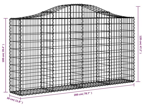 VidaXL Συρματοκιβώτια Τοξωτά 3 τεμ. 200x30x100/120 εκ. Γαλβαν. Ατσάλι