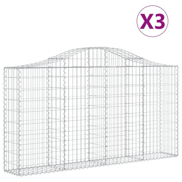 VidaXL Συρματοκιβώτια Τοξωτά 3 τεμ. 200x30x100/120 εκ. Γαλβαν. Ατσάλι