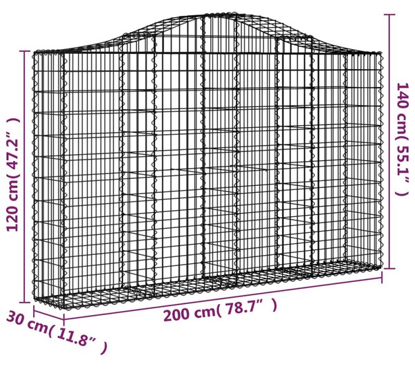 VidaXL Συρματοκιβώτια Τοξωτά 5 τεμ. 200x30x120/140 εκ. Γαλβαν. Ατσάλι