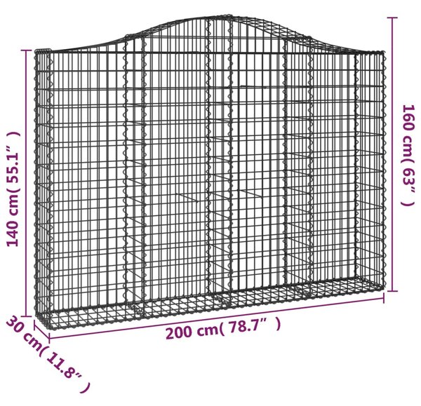 VidaXL Συρματοκιβώτια Τοξωτά 3 τεμ. 200x30x140/160 εκ. Γαλβαν. Ατσάλι