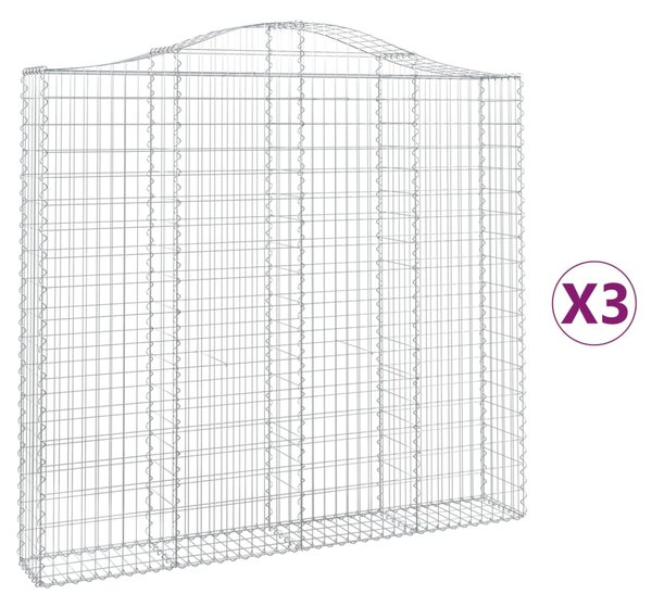 VidaXL Συρματοκιβώτια Τοξωτά 3 τεμ. 200x30x180/200 εκ. Γαλβαν. Ατσάλι