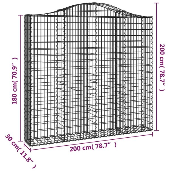 VidaXL Συρματοκιβώτια Τοξωτά 3 τεμ. 200x30x180/200 εκ. Γαλβαν. Ατσάλι