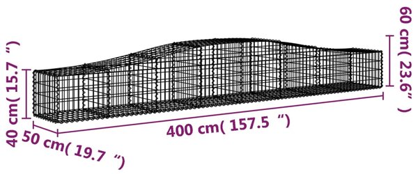 VidaXL Συρματοκιβώτια Τοξωτά 2 τεμ. 400x50x40/60 εκ. Γαλβαν. Ατσάλι