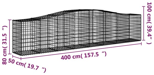 VidaXL Συρματοκιβώτια Τοξωτά 2 τεμ. 400x50x80/100 εκ. Γαλβαν. Ατσάλι