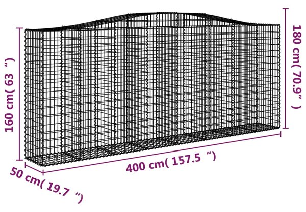 VidaXL Συρματοκιβώτιο Τοξωτό 400x50x160/180εκ. από Γαλβανισμένο Χάλυβα