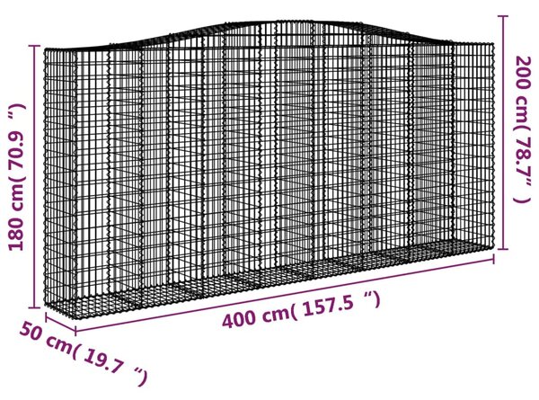 VidaXL Συρματοκιβώτια Τοξωτά 3 τεμ. 400x50x180/200 εκ. Γαλβαν. Ατσάλι