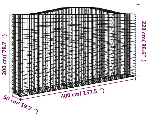 VidaXL Συρματοκιβώτια Τοξωτά 2 τεμ. 400x50x200/220 εκ. Γαλβαν. Ατσάλι