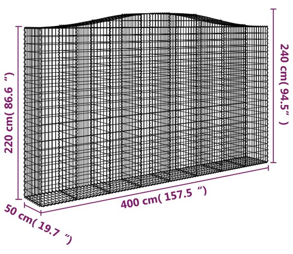 VidaXL Συρματοκιβώτια Τοξωτά 2 τεμ. 400x50x220/240 εκ. Γαλβαν. Ατσάλι