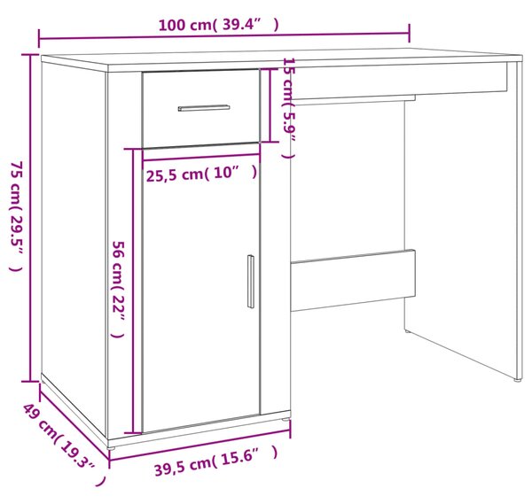 VidaXL Γραφείο με Ντουλάπι Καπνιστή Δρυς από Επεξεργασμένο Ξύλο