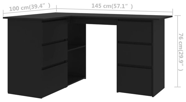 VidaXL Γραφείο Γωνιακό Μαύρο 145 x 100 x 76 εκ. από Επεξ. Ξύλο