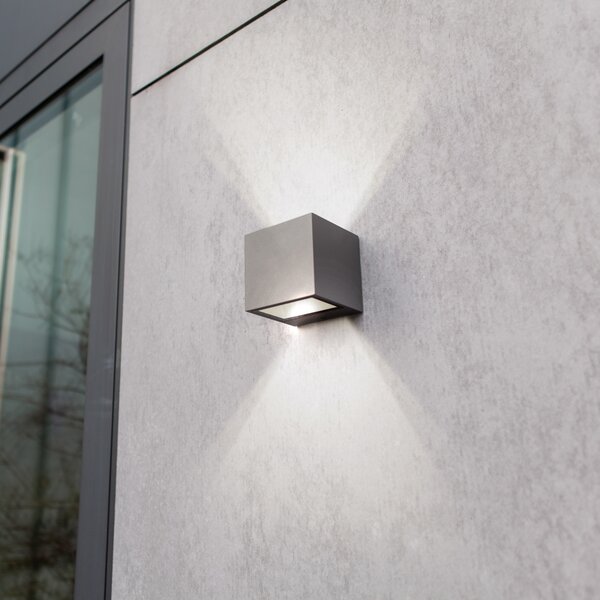 LUTEC Εξωτερικός φωτιστικός τοίχου LED GEMINI, σκούρο γκρι, 9 x cm, IP54, φωτισμός, Γκρι, Αλουμίνιο, σύγχρονο, Πρίζα τοίχου πάνω/κάτω