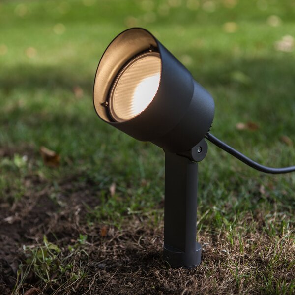 LUTEC Προβολέας LED με πασσάλους EXPLORER, σκούρο γκρι, Ø 9 cm, IP54, Γκρι, Αλουμίνιο, σύγχρονο