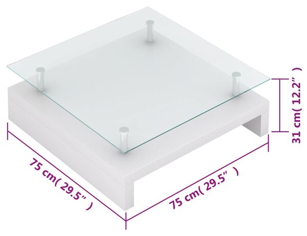 VidaXL Τραπεζάκι Σαλονιού Λευκό με Γυάλινη Επιφάνεια