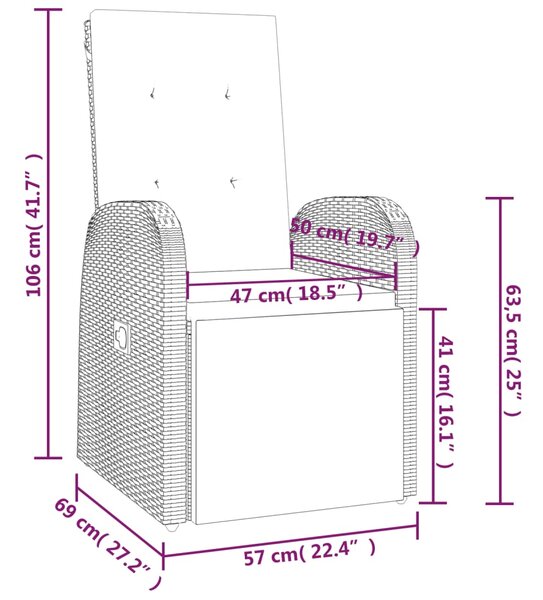 VidaXL Καρέκλες Κήπου Ανακλινόμενες 2 τεμ Συνθετικό Ρατάν με Μαξιλάρια