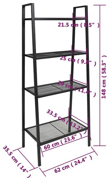 VidaXL Βιβλιοθήκη Σκάλα με 4 Επίπεδα Ανθρακί από Μέταλλο