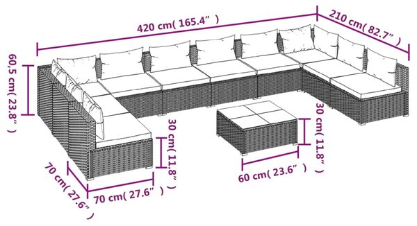 VidaXL Σαλόνι Κήπου 11 Τεμαχίων Μαύρο Συνθετικό Ρατάν με Μαξιλάρια