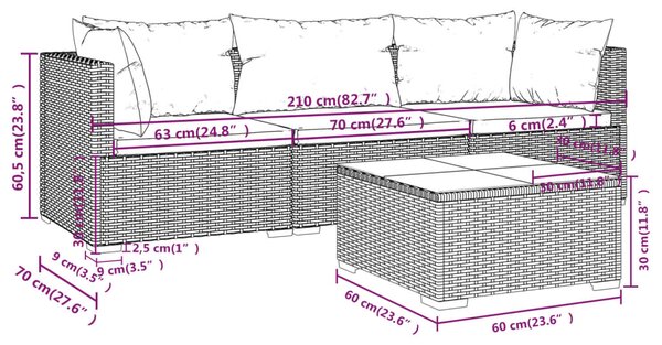 VidaXL Σαλόνι Κήπου 4 Τεμαχίων Καφέ από Συνθετικό Ρατάν με Μαξιλάρια