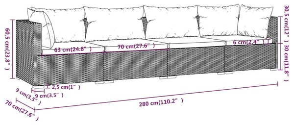 VidaXL Σαλόνι Κήπου 4 Τεμαχίων Καφέ από Συνθετικό Ρατάν με Μαξιλάρια