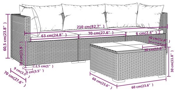 VidaXL Σαλόνι Κήπου 4 Τεμαχίων Μαύρο από Συνθετικό Ρατάν με Μαξιλάρια