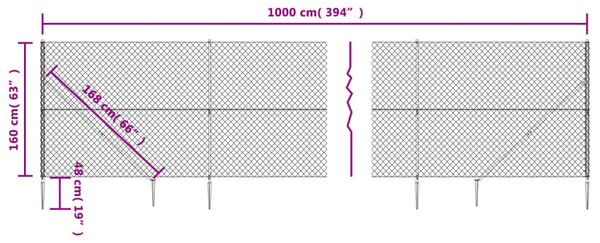 VidaXL Συρματόπλεγμα Περίφραξης Ασημί 1,6 x 10 μ. με Καρφωτές Βάσεις