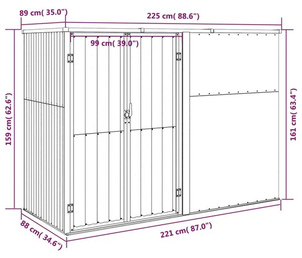 VidaXL Αποθήκη Εργαλείων Κήπου Καφέ 225x89x161 εκ. Γαλβαν. Ατσάλι