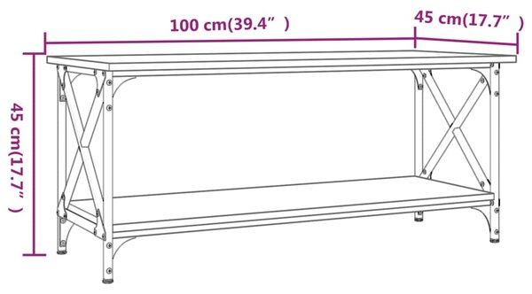 VidaXL Τραπεζάκι Σαλονιού Sonoma Δρυς 100x45x45εκ. Επεξ. Ξύλο+Σίδηρος