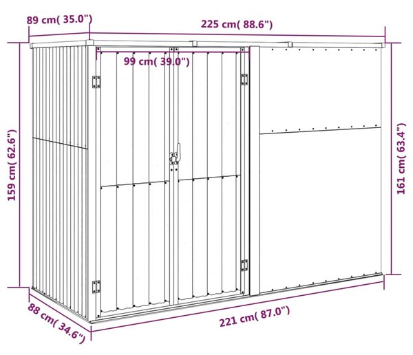 VidaXL Αποθήκη Εργαλείων Κήπου Πράσινη 225x89x161 εκ. Γαλβαν. Ατσάλι