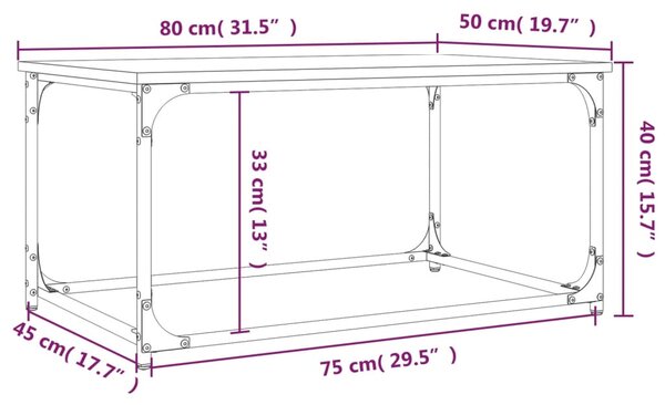 VidaXL Τραπεζάκι Σαλονιού Sonoma Δρυς 80x50x40 εκ Επεξ. Ξύλο + Σίδηρος