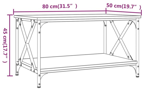 VidaXL Τραπεζάκι Σαλονιού Sonoma Δρυς 80x50x45 εκ Επεξ. Ξύλο + Σίδηρος