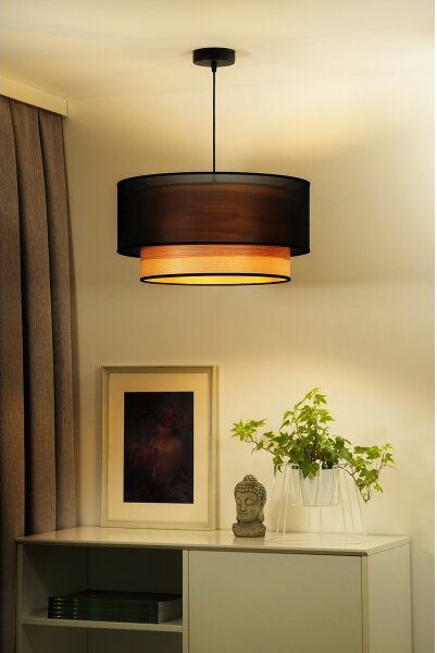 Duolla - Κρεμαστό φωτιστικό οροφής WOOD BOHO 1xE27/15W/230V διάμετρος 45 cm μαύρο/μπεζ