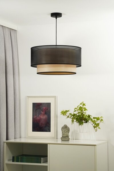 Duolla - Κρεμαστό φωτιστικό οροφής WOOD BOHO 1xE27/15W/230V διάμετρος 45 cm μαύρο/μπεζ