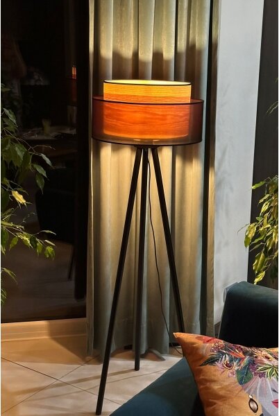 Duolla - Επιδαπέδιο φωτιστικό WOOD BOHO 1xE27/15W/230V διάμετρος 45 cm μαύρο/μπεζ