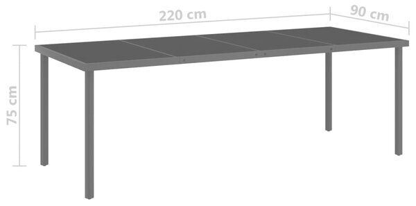 VidaXL Τραπεζαρία Εξωτερικού Χώρου Ανθρακί 220x90x75 εκ. Γυαλί/Ατσάλι