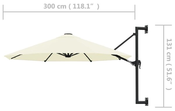 VidaXL Ομπρέλα Τοίχου Λευκό της Άμμου 300 εκ. με Μεταλλικό Ιστό