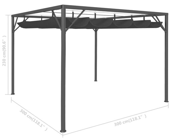 VidaXL Πέργκολα Κήπου με Πτυσσόμενη Οροφή Ανθρακί 3 x 3 μ