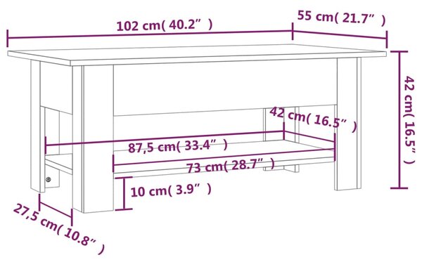 VidaXL Τραπεζάκι Σαλονιού Λευκό 102 x 55 x 42 εκ. από Μοριοσανίδα