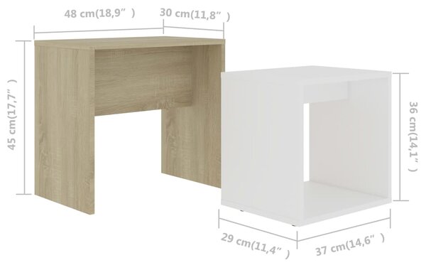 VidaXL Σετ Τραπεζάκια Σαλονιού Λευκό/Sonoma 48x30x45 εκ. Μοριοσανίδα