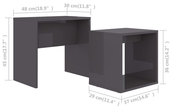 VidaXL Σετ Τραπεζάκια Σαλονιού Γυαλιστ. Γκρι 48x30x45 εκ. Επεξ. Ξύλο