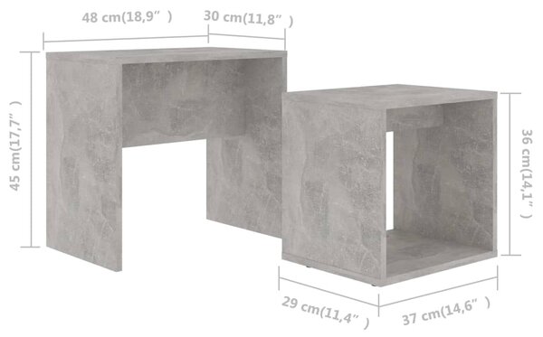 VidaXL Σετ Τραπεζάκια Σαλονιού Γκρι Σκυροδ. 48x30x45 εκ. Επεξ. Ξύλο