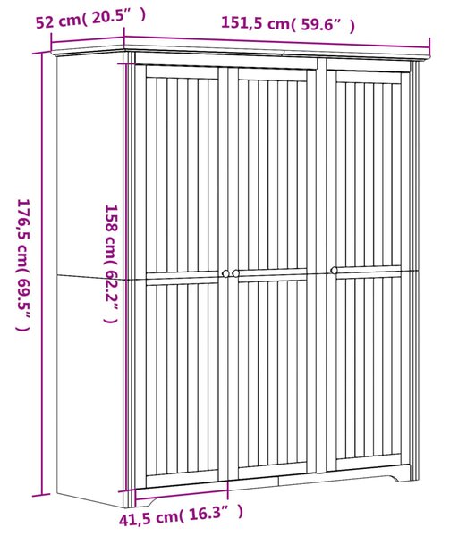 VidaXL Ντουλάπα BODO Λευκή/Καφέ 146x53,5x173 εκ. Μασίφ Ξύλο Πεύκου