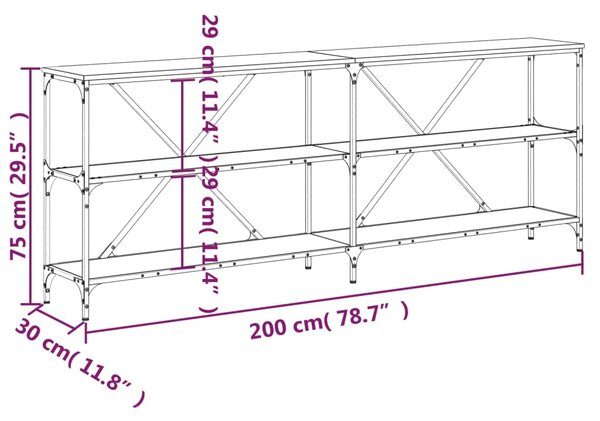 VidaXL Τραπέζι Κονσόλα Γκρι Sonoma 200x30x75 εκ. Επεξ. Ξύλο + Σίδηρος