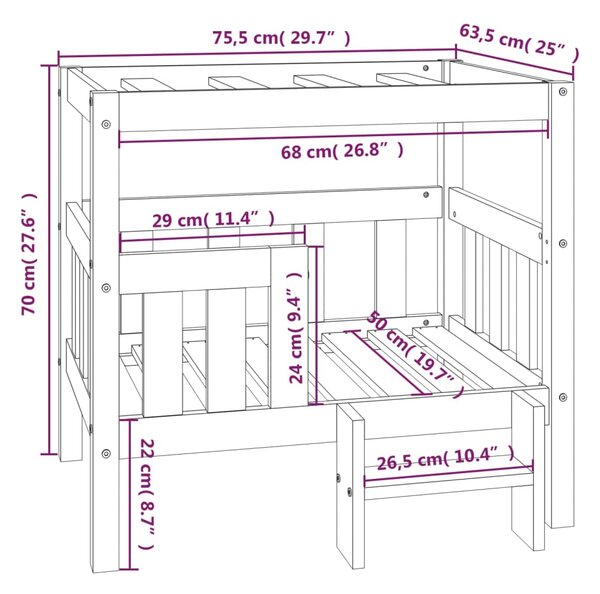 VidaXL Κρεβάτι Σκύλου 75,5x63,5x70 εκ. από Μασίφ Ξύλο Πεύκου