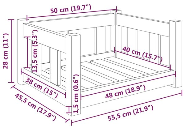 VidaXL Κρεβάτι Σκύλου 55,5 x 45,5 x 28 εκ. από Μασίφ Ξύλο Πεύκου