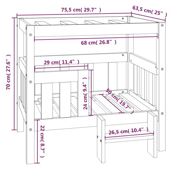 VidaXL Κρεβάτι Σκύλου Λευκό 75,5x63,5x70 εκ. από Μασίφ Ξύλο Πεύκου