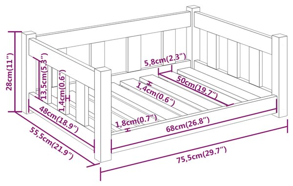 VidaXL Κρεβάτι Σκύλου Μελί 75,5 x 55,5 x 28 εκ. από Μασίφ Ξύλο Πεύκου