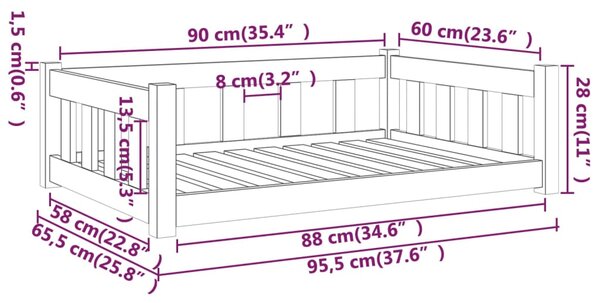 VidaXL Κρεβάτι Σκύλου 95,5 x 65,5 x 28 εκ. από Μασίφ Ξύλο Πεύκου