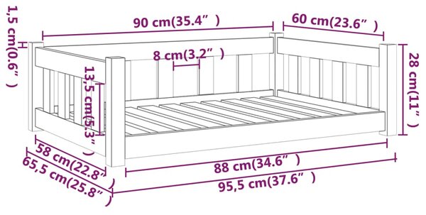 VidaXL Κρεβάτι Σκύλου Μελί 95,5 x 65,5 x 28 εκ. από Μασίφ Ξύλο Πεύκου