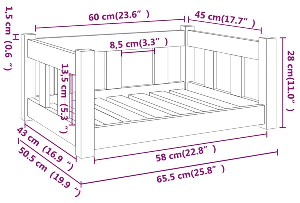 VidaXL Κρεβάτι Σκύλου Μελί 65,5 x 50,5 x 28 εκ. από Μασίφ Ξύλο Πεύκου