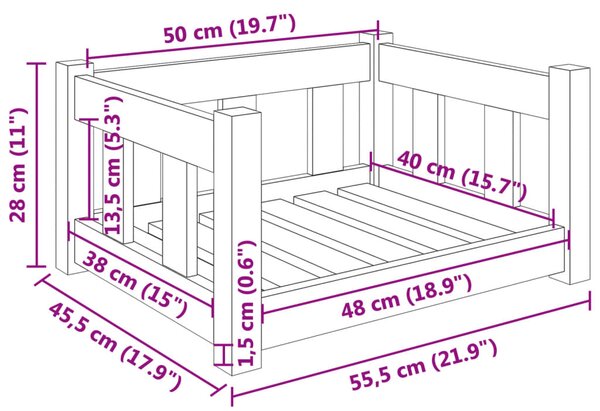 VidaXL Κρεβάτι Σκύλου Μελί 55,5 x 45,5 x 28 εκ. από Μασίφ Ξύλο Πεύκου