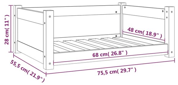 VidaXL Κρεβάτι Σκύλου μαύρος 75,5x55,5x28 εκ. από Μασίφ Ξύλο Πεύκου